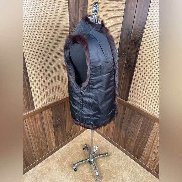 BEAUTIFUL VINTAGE DARK BROWN ALMOST BLACK FOX FUR VEST JACKET COAT LARGE - Picture 8 of 10